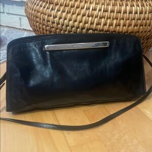 Furla Black Leather Purse made in Italy magnetic button closure